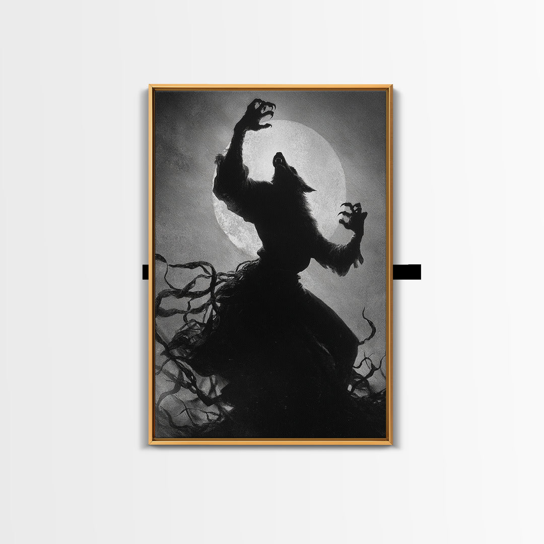 The Moon-Cursed Werewolf, Dark Romantic Horror Art, Vertical Wall Art, Gothic Horror Wall Art, Framed Canvas Print, Halloween Wall Art
