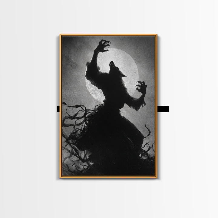 The Moon-Cursed Werewolf, Dark Romantic Horror Art, Vertical Wall Art, Gothic Horror Wall Art, Framed Canvas Print, Halloween Wall Art