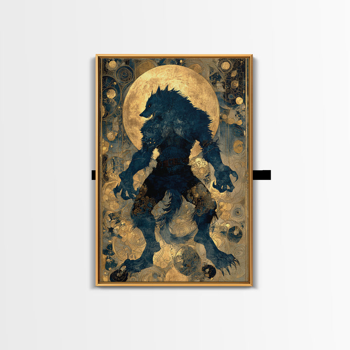 The Moon-Cursed Werewolf, Ornate Symbolist Art, Vertical Wall Art, Macabre Wall Art, Framed Canvas Print, Halloween Wall Art
