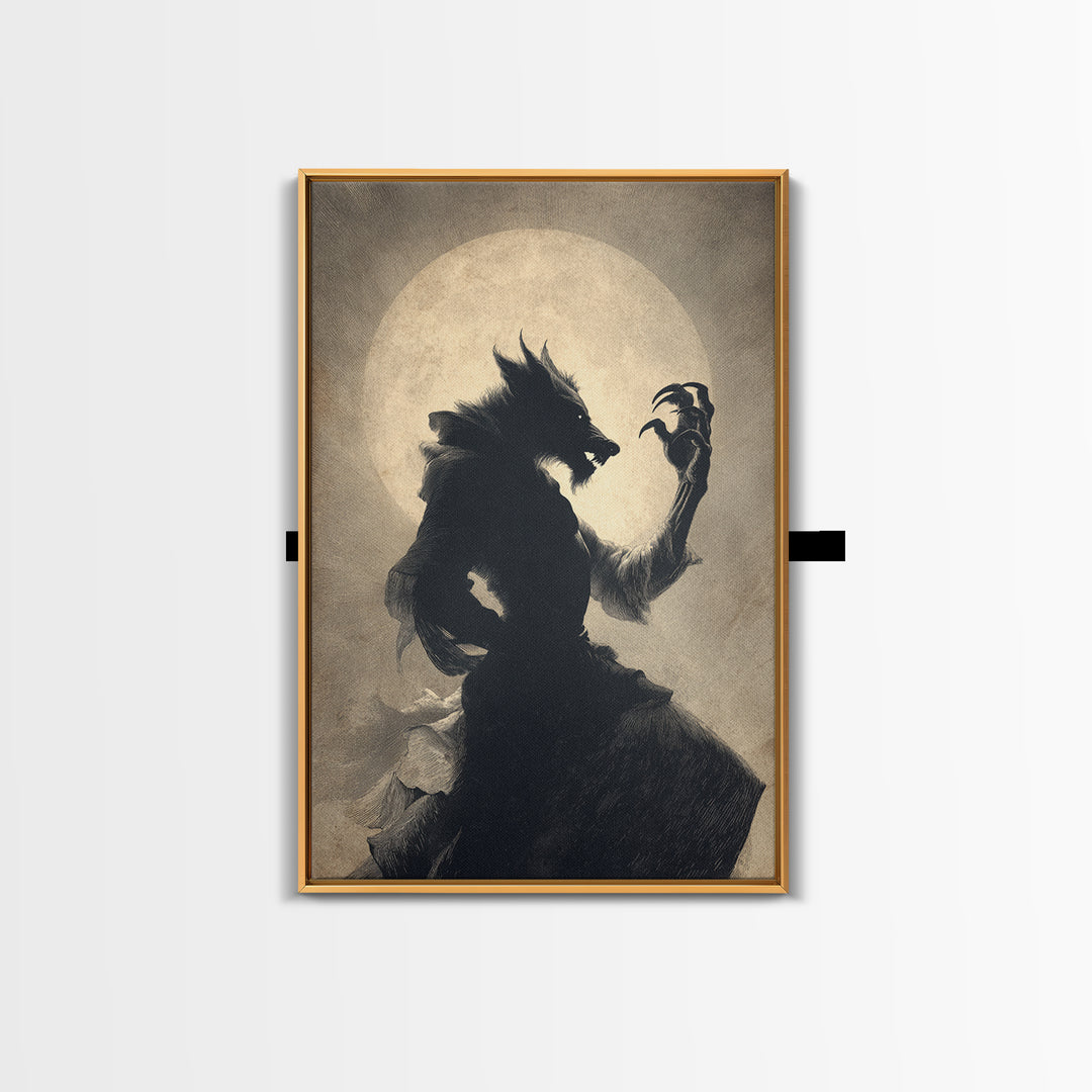 The Moon-Cursed Werewolf, Decadent Gothic Art, Vertical Wall Art, Macabre Wall Art, Canvas Print, Halloween Wall Art