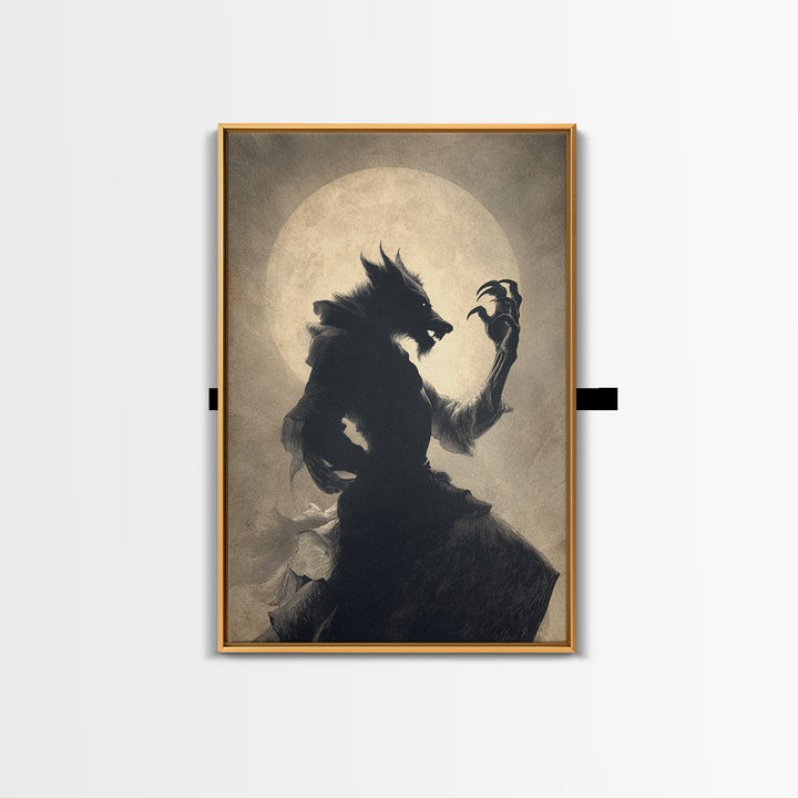 The Moon-Cursed Werewolf, Decadent Gothic Art, Vertical Wall Art, Macabre Wall Art, Canvas Print, Halloween Wall Art