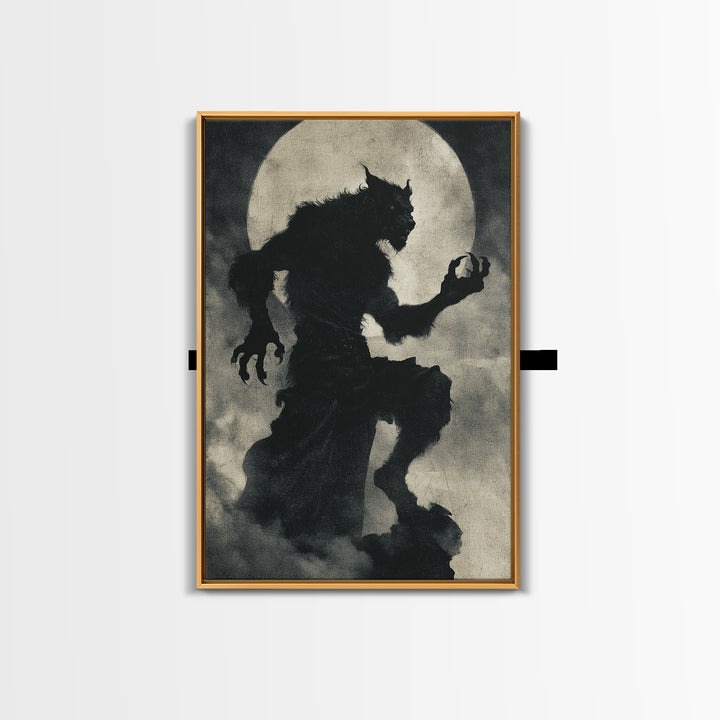 The Moon-Cursed Werewolf, Dark Symbolist Art, Vertical Wall Art, Dark Halloween Decor, Canvas Print, Halloween Wall Art