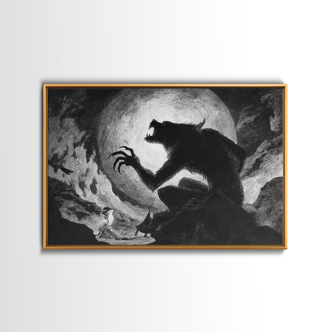The Moon-Cursed Werewolf, Expressionist Nightmare Art, Landscape Wall Art, Dark Halloween Decor, Canvas Print, Halloween Wall Art