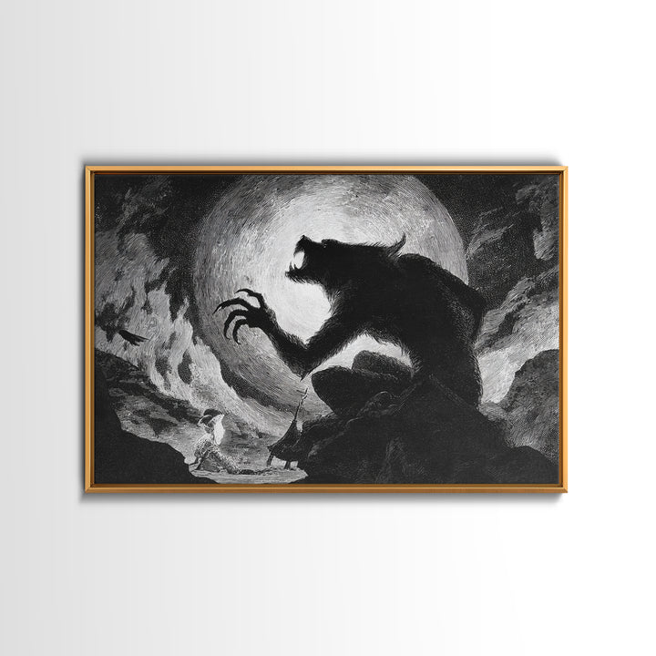 The Moon-Cursed Werewolf, Expressionist Nightmare Art, Landscape Wall Art, Dark Halloween Decor, Canvas Print, Halloween Wall Art