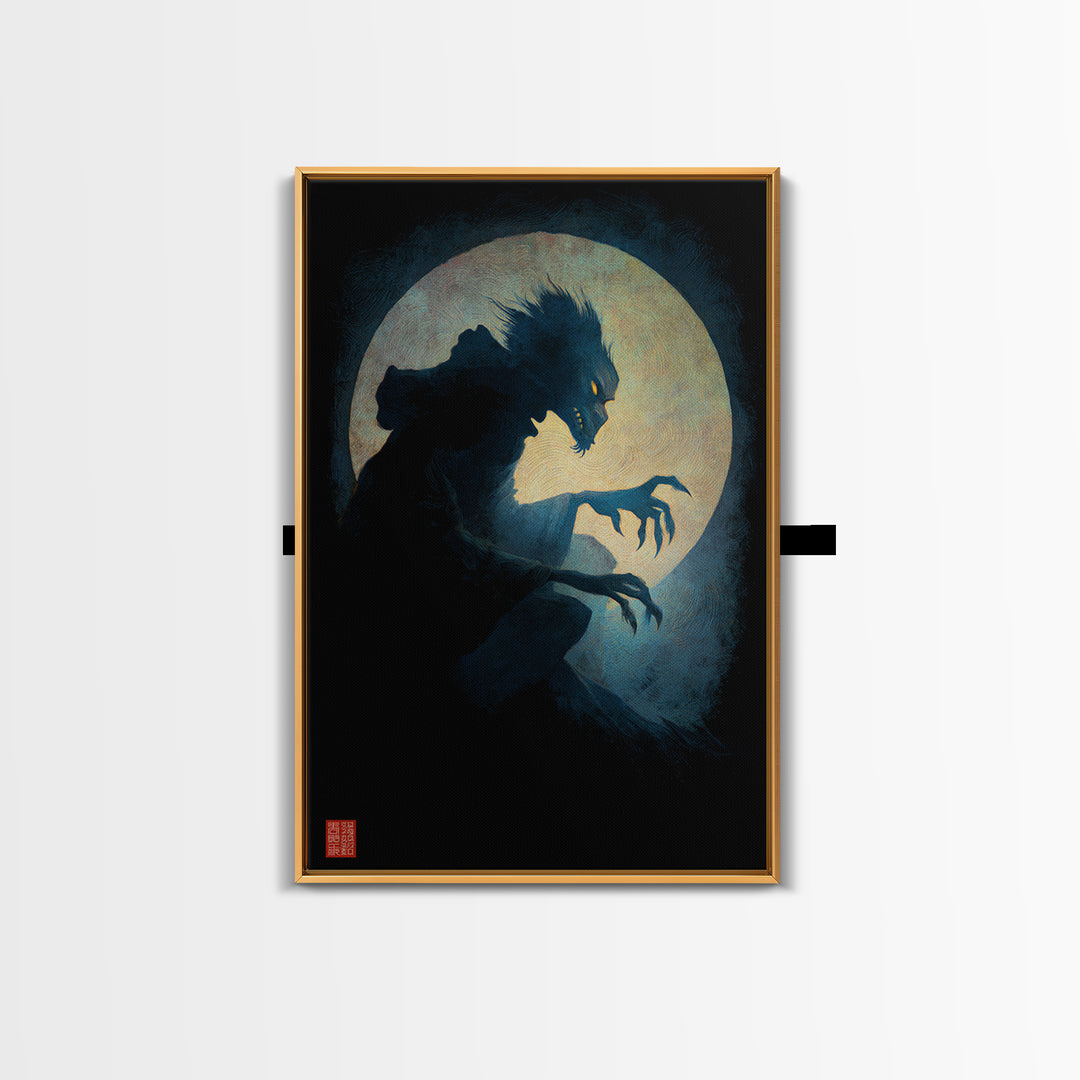 The Moon-Cursed Werewolf, Expressionist Gothic Art, Vertical Wall Art, Dark Halloween Decor, Canvas Print, Halloween Wall Art