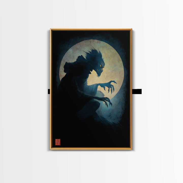 The Moon-Cursed Werewolf, Expressionist Gothic Art, Vertical Wall Art, Dark Halloween Decor, Canvas Print, Halloween Wall Art