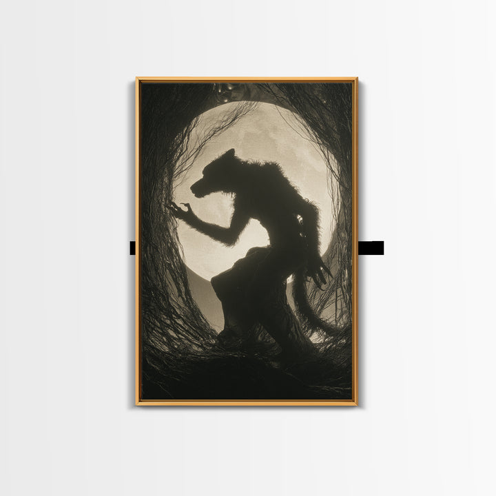 The Moon-Cursed Werewolf, Biomechanical Horror Art, Vertical Wall Art, Dark Halloween Decor, Canvas Print, Halloween Wall Art