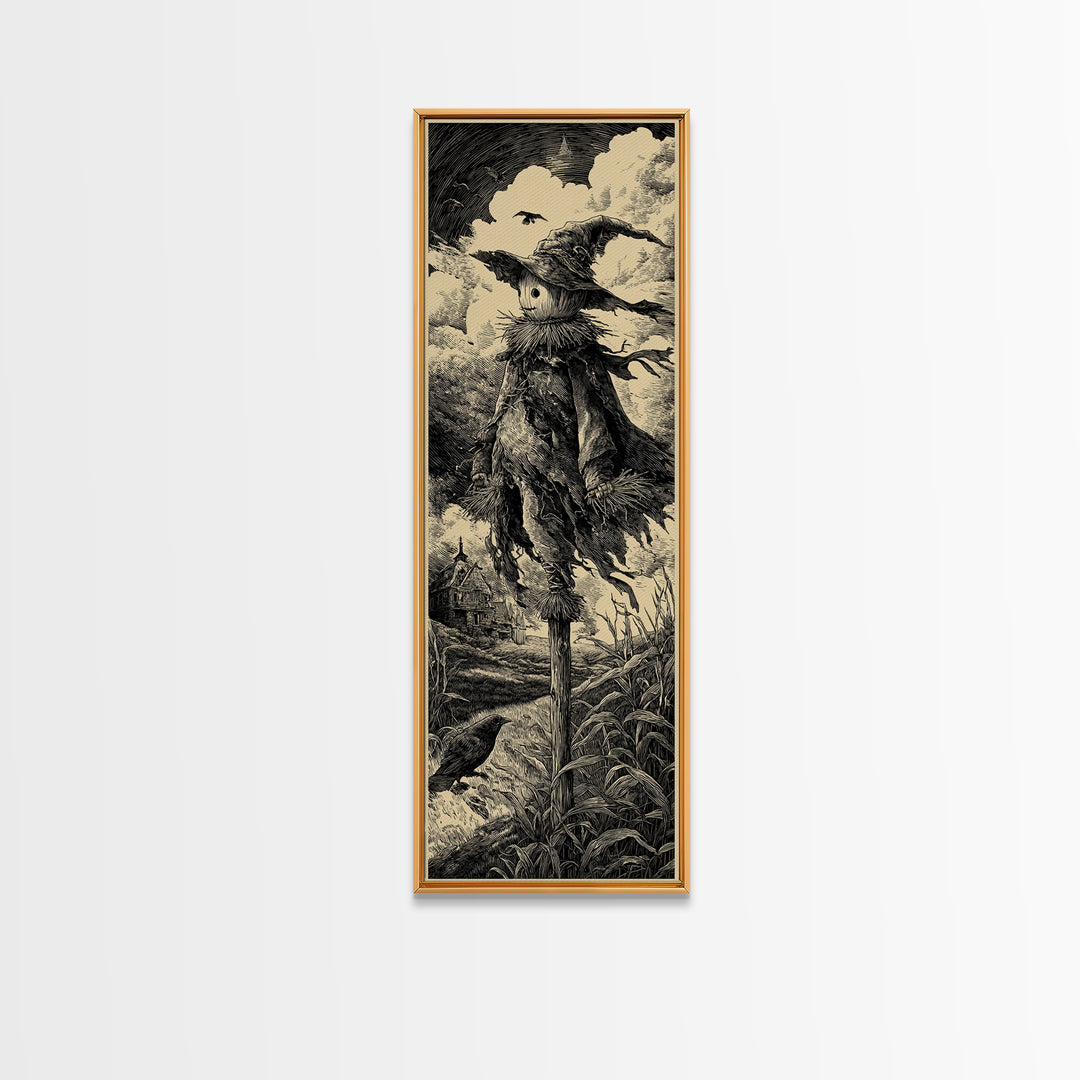 The Living Scarecrow, Gothic Engraving Art, Tall Narrow Wall Art, Gothic Horror Wall Art, Canvas Print, Halloween Wall Art