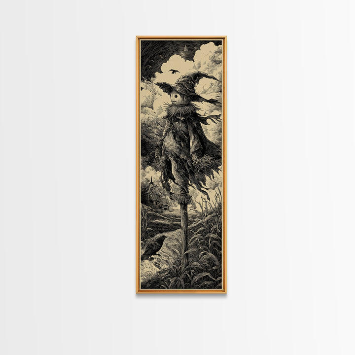 The Living Scarecrow, Gothic Engraving Art, Tall Narrow Wall Art, Gothic Horror Wall Art, Canvas Print, Halloween Wall Art