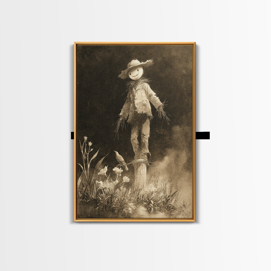 The Living Scarecrow, Symbolist Dream Art, Vertical Wall Art, Dark Halloween Decor, Framed Canvas Print, Halloween Wall Art