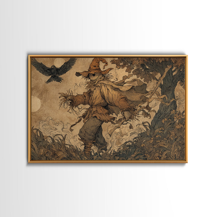 The Living Scarecrow, Gothic Storybook Art, Landscape Wall Art, Gothic Horror Wall Art, Framed Canvas Print, Halloween Wall Art