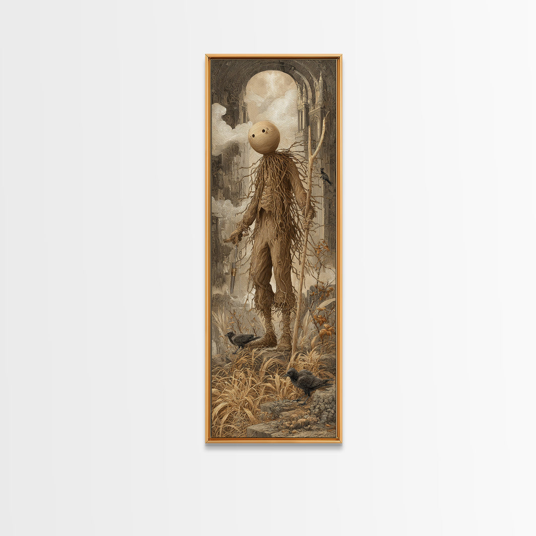 The Living Scarecrow, Surreal Apocalyptic Art, Tall Narrow Wall Art, Dark Fantasy Wall Art, Framed Canvas Print, Halloween Wall Art