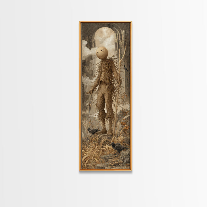 The Living Scarecrow, Surreal Apocalyptic Art, Tall Narrow Wall Art, Dark Fantasy Wall Art, Framed Canvas Print, Halloween Wall Art