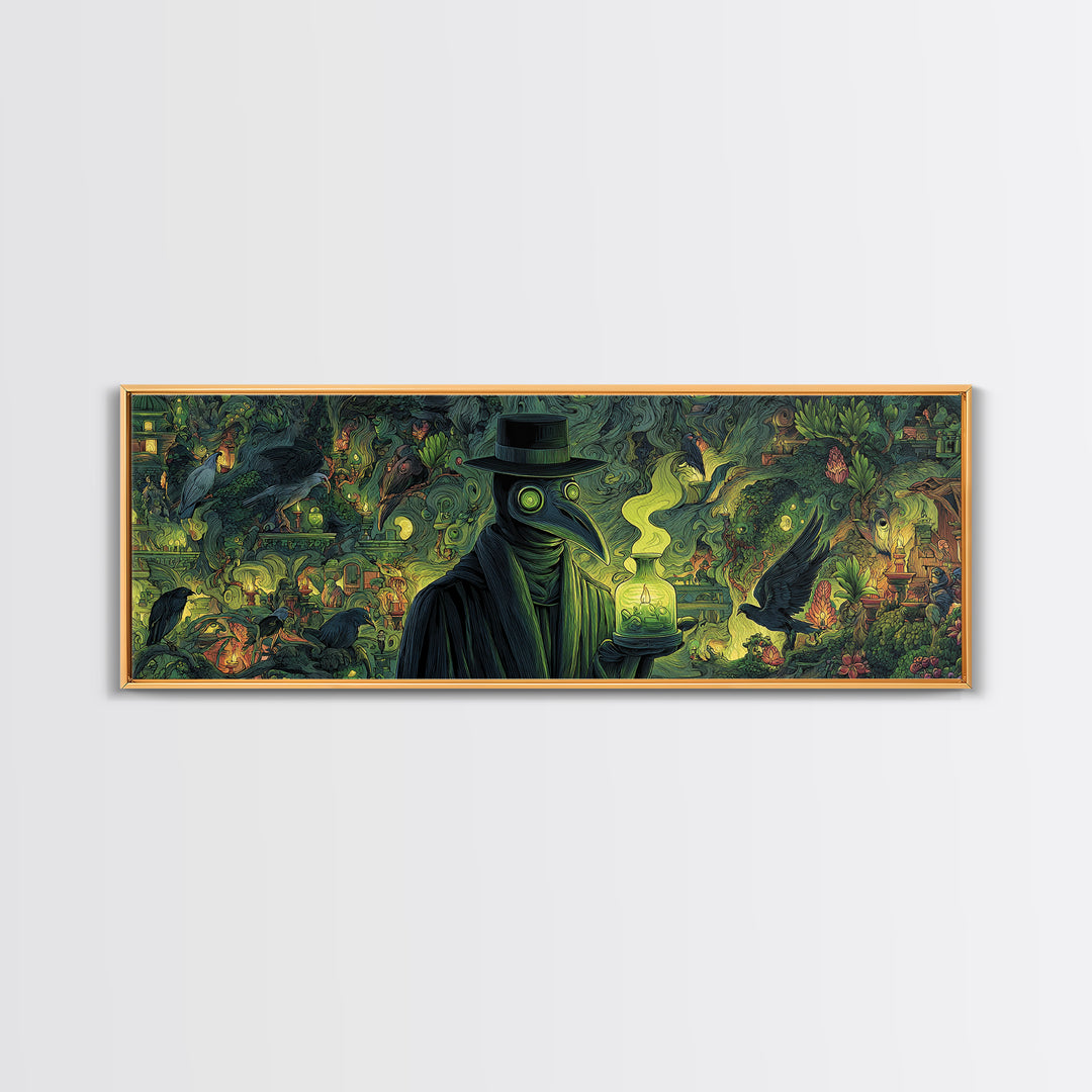 The Plague Doctor, Medieval Grotesque Art, Extra Wide Wall Art, Dark Fantasy Wall Art, Framed Canvas Print, Halloween Wall Art