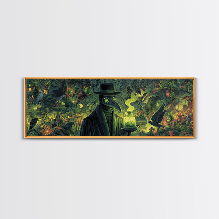 The Plague Doctor, Medieval Grotesque Art, Extra Wide Wall Art, Dark Fantasy Wall Art, Framed Canvas Print, Halloween Wall Art