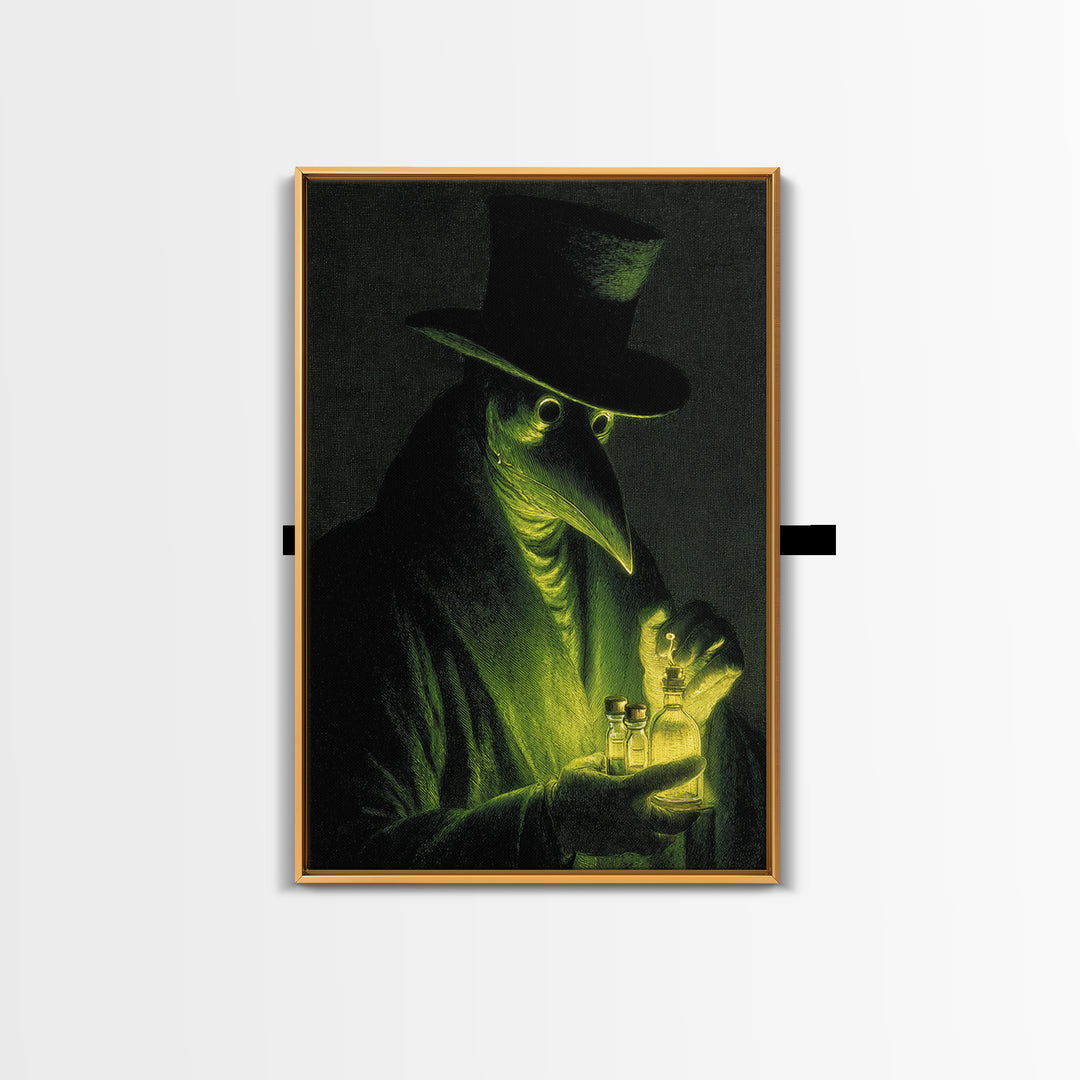 The Plague Doctor, Gothic Nightmare Art, Vertical Wall Art, Macabre Wall Art, Framed Canvas Print, Halloween Wall Art