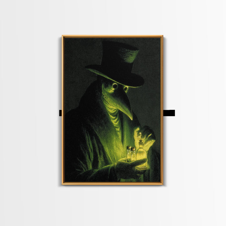 The Plague Doctor, Gothic Nightmare Art, Vertical Wall Art, Macabre Wall Art, Framed Canvas Print, Halloween Wall Art