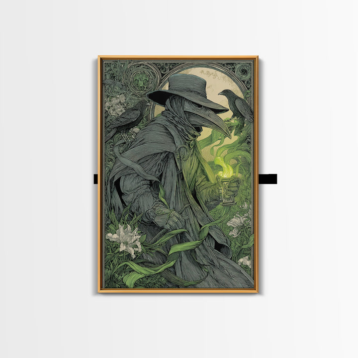 The Plague Doctor, Symbolist Death Art, Vertical Wall Art, Macabre Wall Art, Framed Canvas Print, Halloween Wall Art