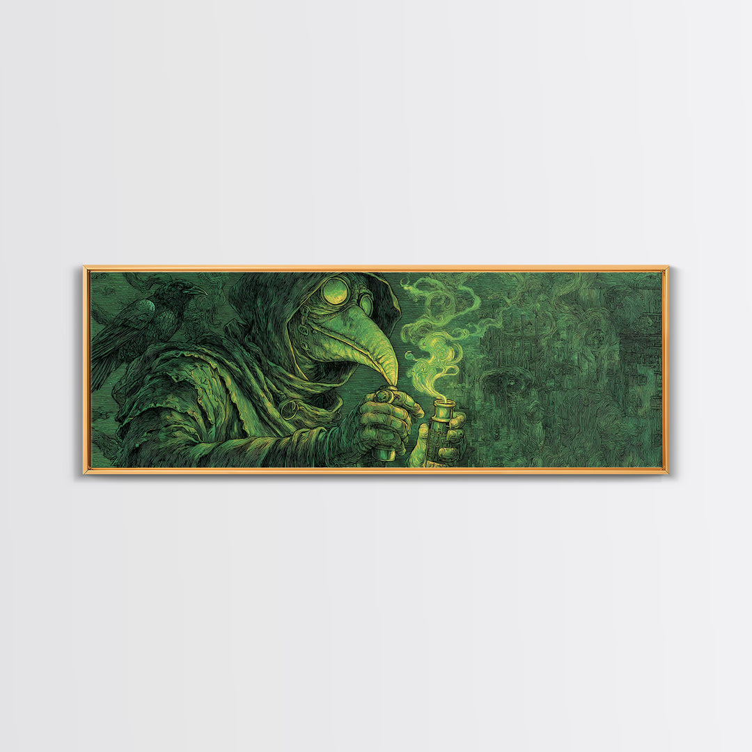 The Plague Doctor, Expressionist Nightmare Art, Extra Wide Wall Art, Dark Halloween Decor, Framed Canvas Print, Halloween Wall Art