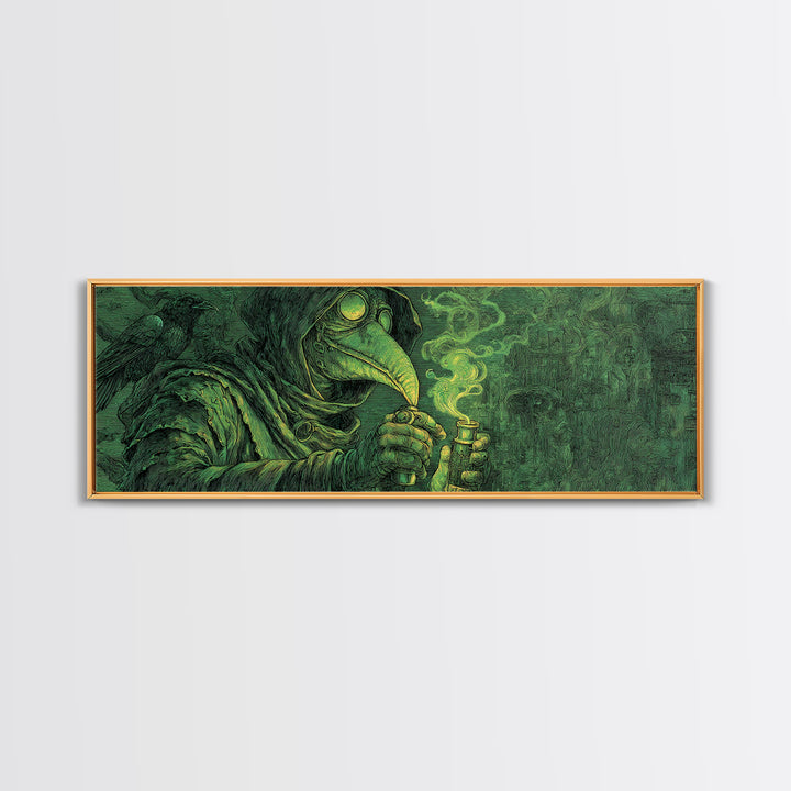 The Plague Doctor, Expressionist Nightmare Art, Extra Wide Wall Art, Dark Halloween Decor, Framed Canvas Print, Halloween Wall Art