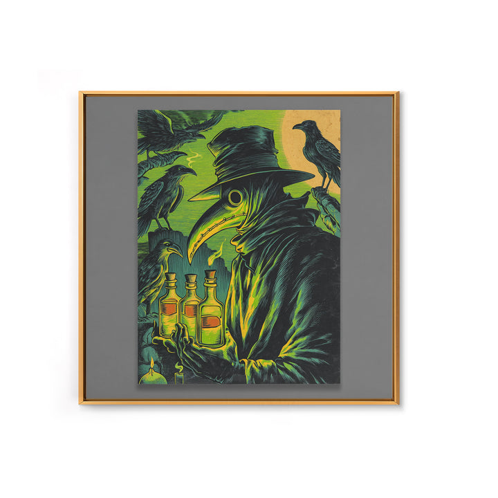 The Plague Doctor, Macabre Folk Print Art, Square Wall Art, Dark Halloween Decor, Framed Canvas Print, Halloween Wall Art