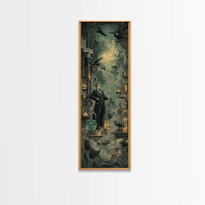 The Mad Alchemist, Gothic Engraving Art, Tall Narrow Wall Art, Gothic Horror Wall Art, Canvas Print, Halloween Wall Art