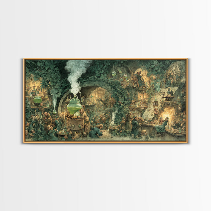The Mad Alchemist, Northern Renaissance Horror, Wide Panoramic Art, Dark Halloween Decor, Framed Canvas Print, Halloween Wall Art