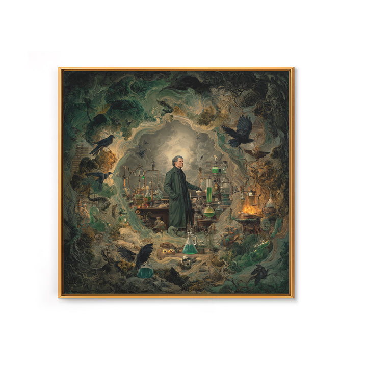 The Mad Alchemist, Baroque Witchcraft Art, Square Wall Art, Gothic Horror Wall Art, Canvas Print, Halloween Wall Art