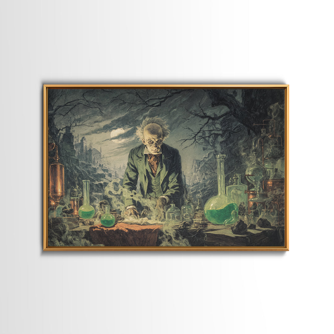 The Mad Alchemist, Romantic Gothic Landscape, Landscape Wall Art, Macabre Wall Art, Framed Canvas Print, Halloween Wall Art