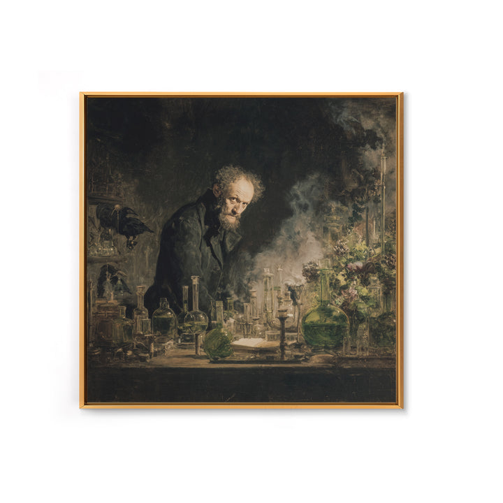 The Mad Alchemist, Symbolist Dream Art, Square Wall Art, Dark Fantasy Wall Art, Canvas Print, Halloween Wall Art, Spooky Wall Decor