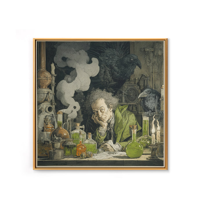 The Mad Alchemist, Symbolist Etching Art, Square Wall Art, Macabre Wall Art, Framed Canvas Print, Halloween Wall Art, Dark Fantasy Art