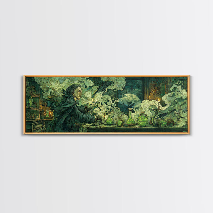 The Mad Alchemist, Expressionist Gothic Art, Extra Wide Wall Art, Macabre Wall Art, Framed Canvas Print, Halloween Wall Art