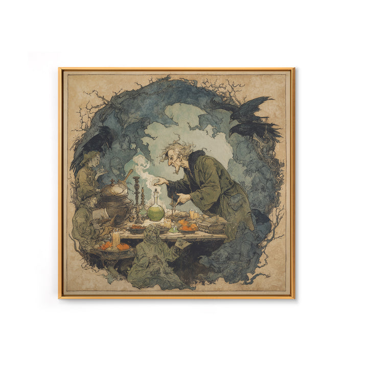The Mad Alchemist, Gothic Storybook Art, Square Wall Art, Dark Fantasy Wall Art, Framed Canvas Print, Halloween Wall Art