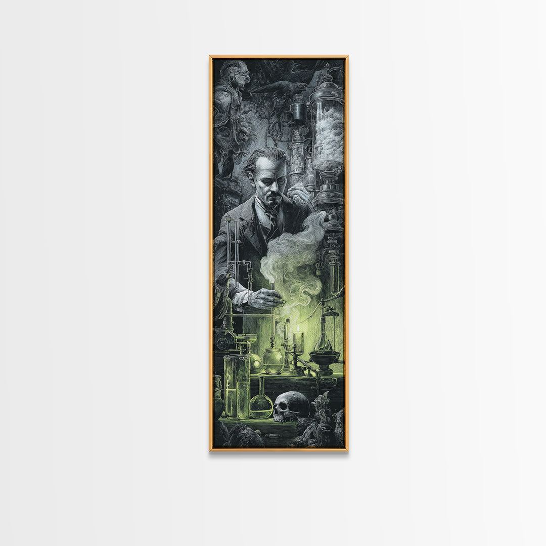 The Mad Alchemist, Biomechanical Horror Art, Tall Narrow Wall Art, Dark Fantasy Wall Art, Framed Canvas Print, Halloween Wall Art
