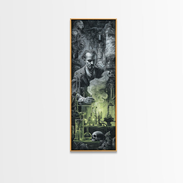 The Mad Alchemist, Biomechanical Horror Art, Tall Narrow Wall Art, Dark Fantasy Wall Art, Framed Canvas Print, Halloween Wall Art