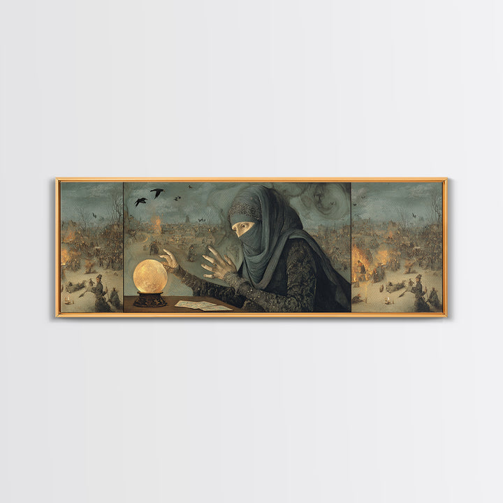 The Midnight Fortune Teller, Northern Renaissance Horror, Extra Wide Wall Art, Dark Halloween Decor, Canvas Print