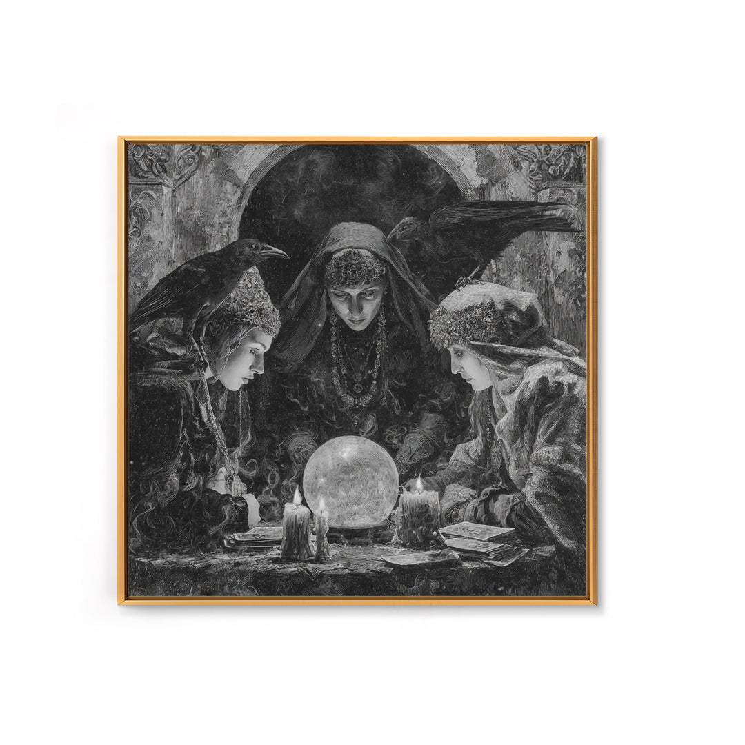 The Midnight Fortune Teller, Dark Romantic Horror Art, Square Wall Art, Macabre Wall Art, Canvas Print, Halloween Wall Art