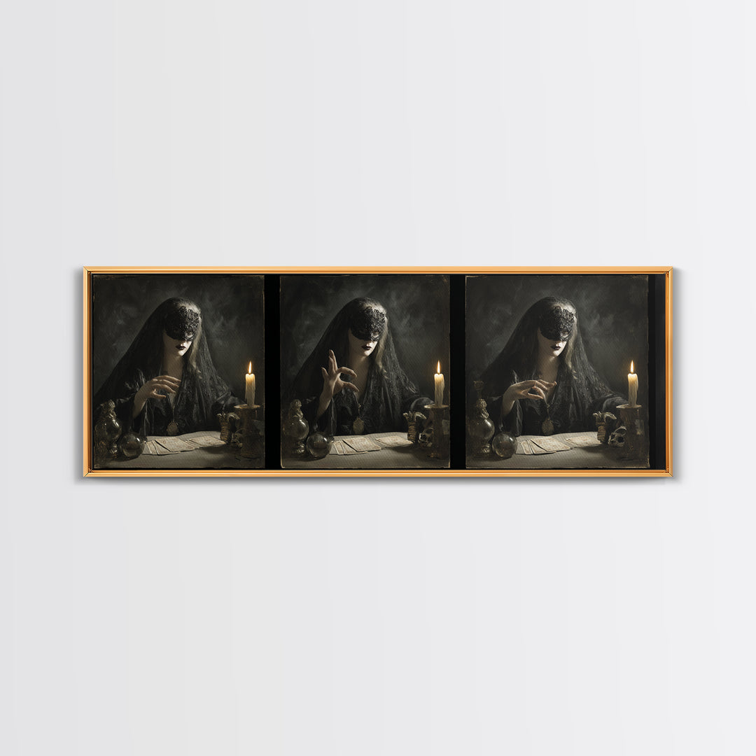 The Midnight Fortune Teller, Gothic Nightmare Art, Extra Wide Wall Art, Dark Halloween Decor, Canvas Print, Halloween Wall Art