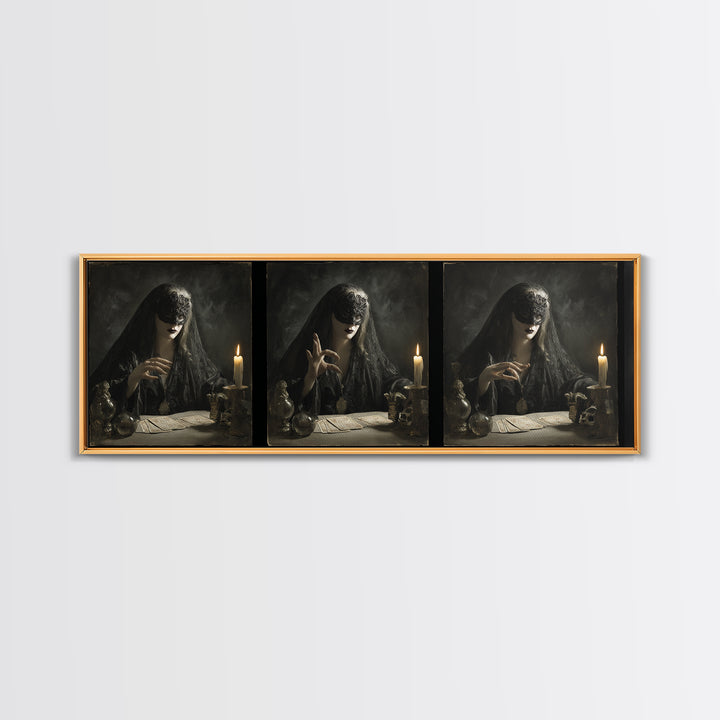 The Midnight Fortune Teller, Gothic Nightmare Art, Extra Wide Wall Art, Dark Halloween Decor, Canvas Print, Halloween Wall Art