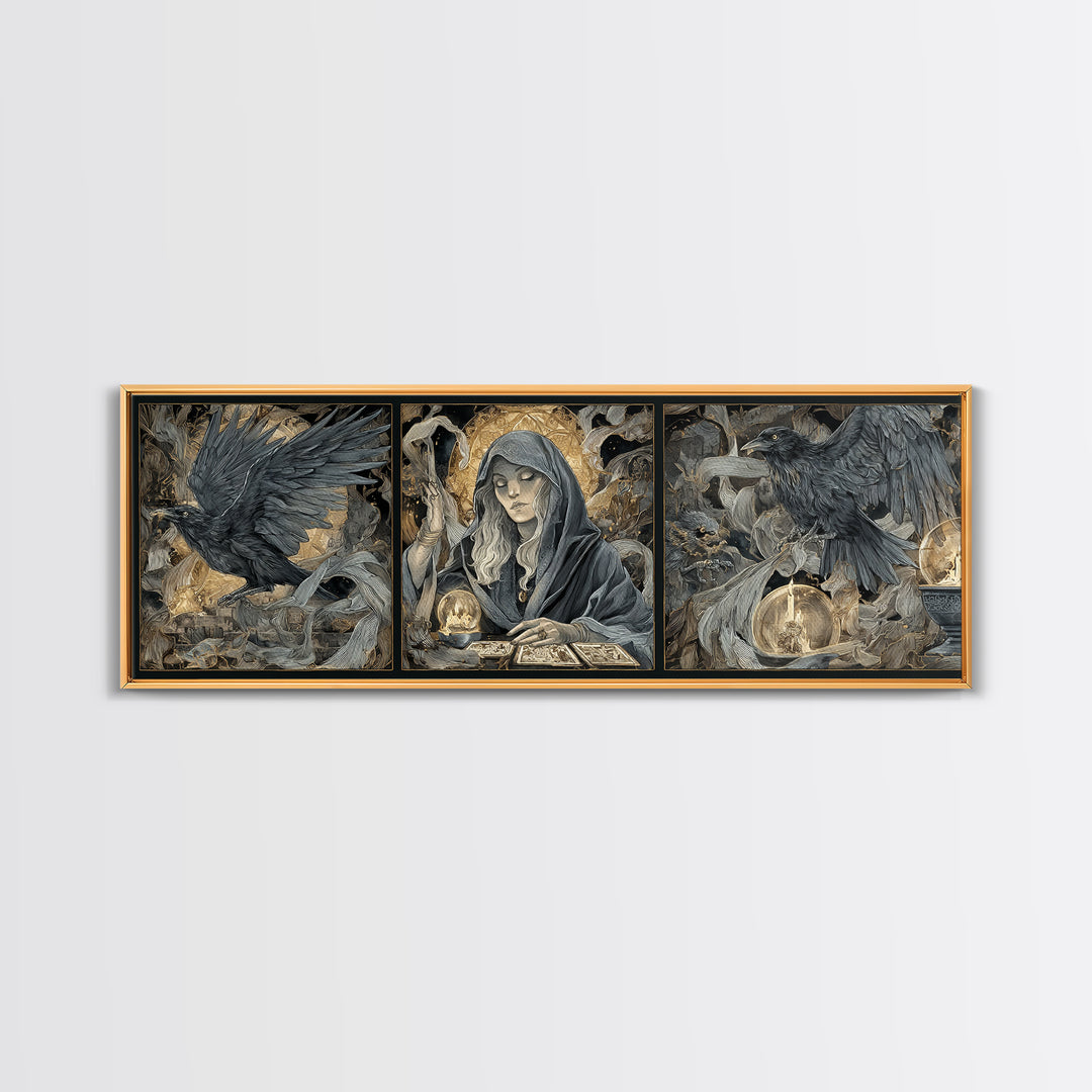 The Midnight Fortune Teller, Visionary Gothic Art, Extra Wide Wall Art, Gothic Horror Wall Art, Framed Canvas Print