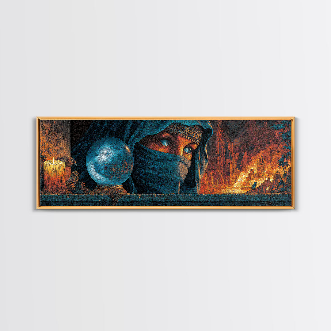 The Midnight Fortune Teller, Apocalyptic Romantic Art, Extra Wide Wall Art, Dark Halloween Decor, Canvas Print, Halloween Wall Art