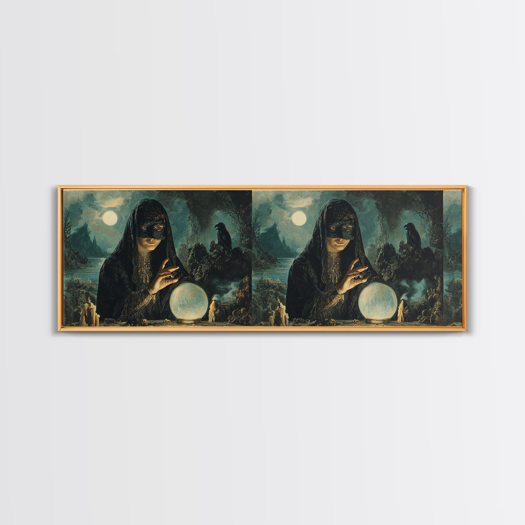 The Midnight Fortune Teller, Symbolist Gothic Landscape, Extra Wide Wall Art, Dark Fantasy Wall Art, Canvas Print, Halloween Wall Art