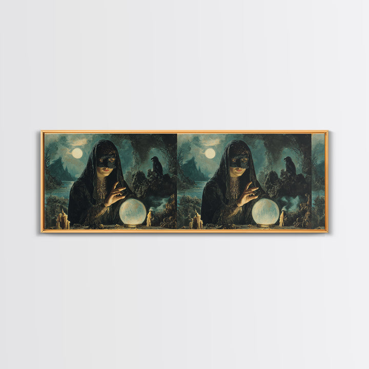 The Midnight Fortune Teller, Symbolist Gothic Landscape, Extra Wide Wall Art, Dark Fantasy Wall Art, Canvas Print, Halloween Wall Art