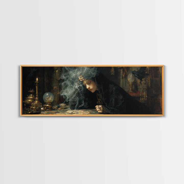 The Midnight Fortune Teller, Ornate Symbolist Art, Extra Wide Wall Art, Gothic Horror Wall Art, Canvas Print, Halloween Wall Art