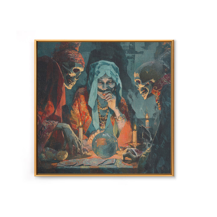 The Midnight Fortune Teller, Decadent Gothic Art, Square Wall Art, Dark Fantasy Wall Art, Framed Canvas Print, Halloween Wall Art