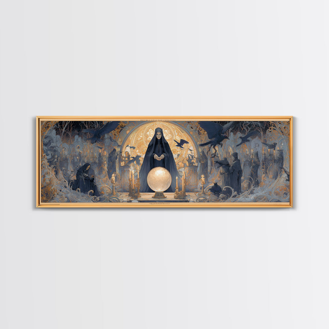 The Midnight Fortune Teller, Symbolist Death Art, Extra Wide Wall Art, Macabre Wall Art, Canvas Print, Halloween Wall Art