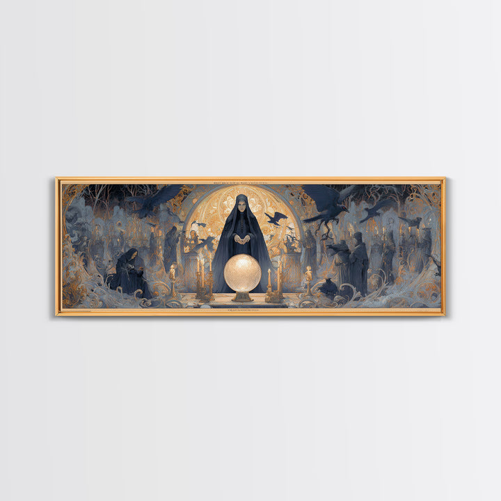 The Midnight Fortune Teller, Symbolist Death Art, Extra Wide Wall Art, Macabre Wall Art, Canvas Print, Halloween Wall Art