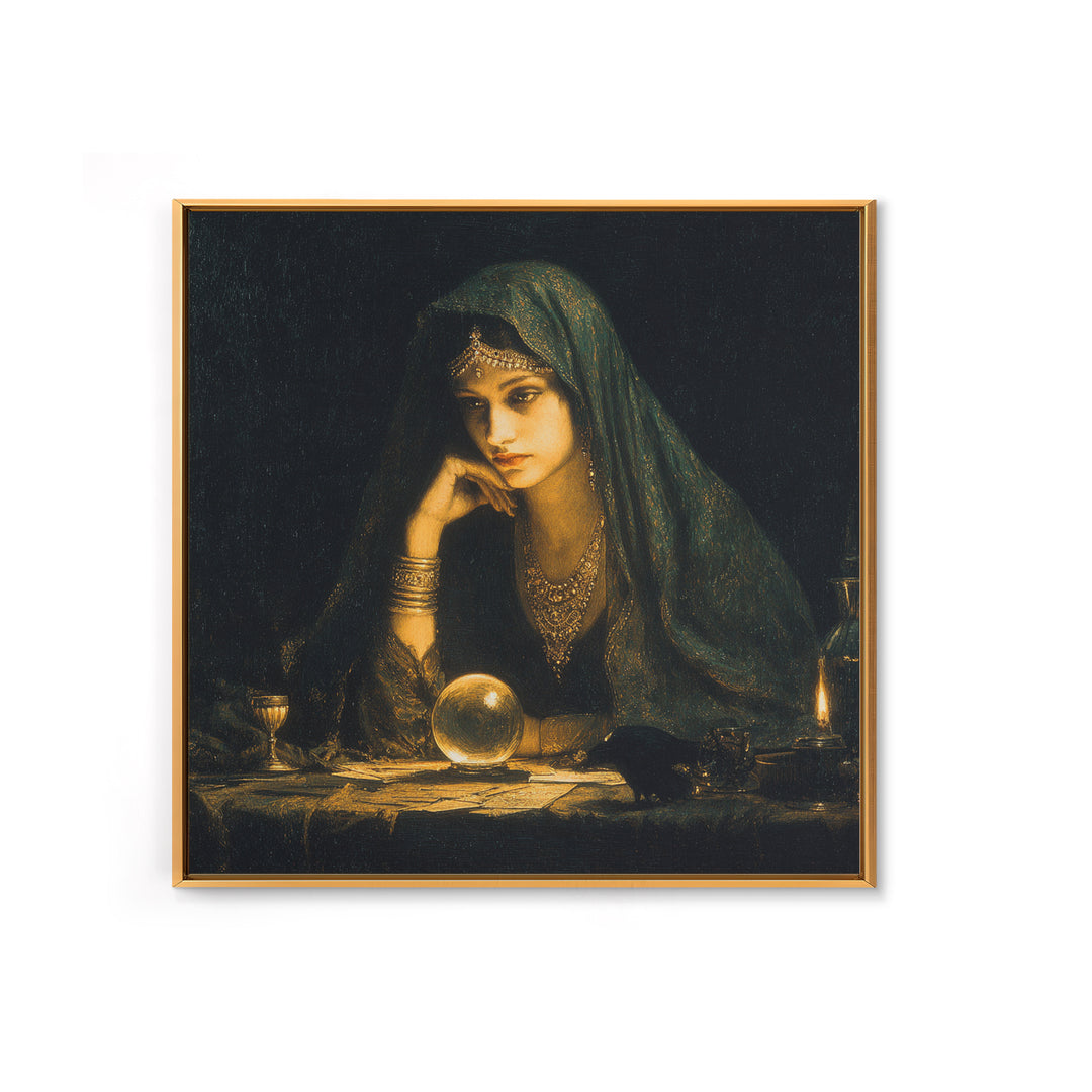 The Midnight Fortune Teller, Dark Symbolist Art, Square Wall Art, Dark Fantasy Wall Art, Canvas Print, Halloween Wall Art