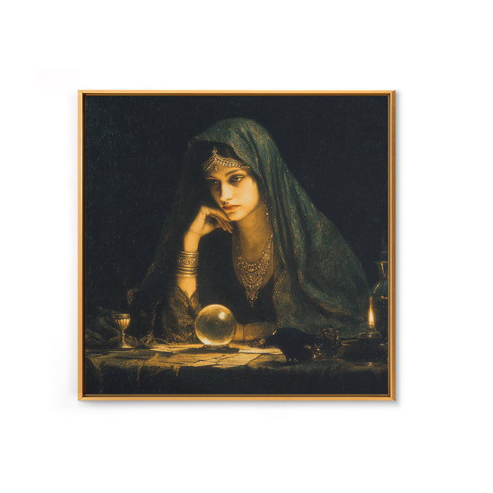 The Midnight Fortune Teller, Dark Symbolist Art, Square Wall Art, Dark Fantasy Wall Art, Canvas Print, Halloween Wall Art
