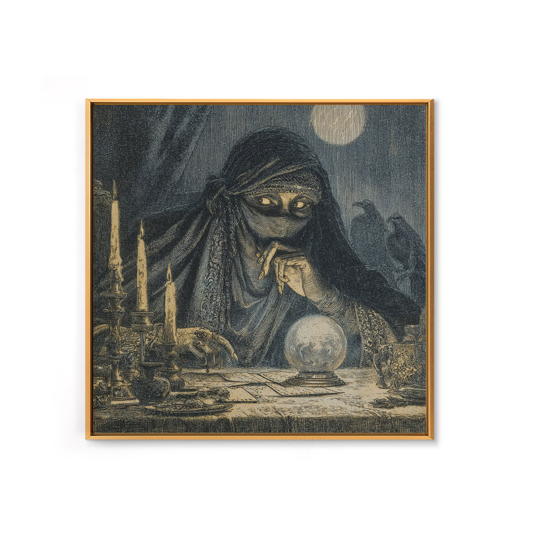 The Midnight Fortune Teller, Expressionist Nightmare Art, Square Wall Art, Gothic Horror Wall Art, Canvas Print, Halloween Wall Art